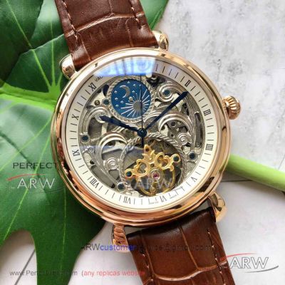 Perfect Replica Vacheron Constantin Traditionnelle Rose Gold Smooth Bezel Skeleton Moonpahse Dial Tourbillon 40mm Watch